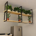 Hanging Ceiling Shelf Nordic Iron Solid Wood Ceiling Shelves, 2 Tier Ceiling Mounted Storage Rack, Hanging Decorative Flower Stand, for Kitchen/Bar/Restaurant, Black (Size : 150x30
