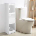 Tall Bathroom Storage Cabinet,11.4x 11.4 x 46.5 Inches Multipurpose Small Storage Cabinet with 2 Doors 5-Tier Side Storage Organizer Cabinet Unit for Bathroom Living Room Hallway Kitchen, White