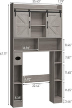 Vabches Farmhouse Storage Cabinet Over Toilet with Sliding Doors, Home Space-Saving Toilet Rack, Over The Toilet Storage Cabinet, Open Storage Shelf, for Bathroom, Laundry, Restroom.Wash Grey