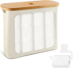 Toilet Paper Storage Holder with Lid, Freestanding Toilet Paper Basket Stand for 9 to 12 Rolls, Bathroom Storage Organizer with Bamboo Lid(Beige)