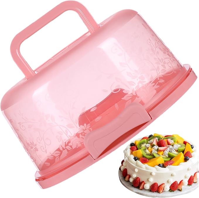 Cake Carrier with Lid and Handle, Round Cake Containers for 10 inch Cakes, Cupcake Holder, Dustproof, Portable Cupcakes Transport Container for Cakes Pie Muffin Pizza Desserts