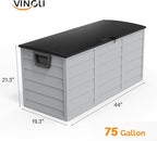 VINGLI 75 Gallon Outdoor Storage Box, Lockable Plastic Storage Containers with Lid, Patio Deck Box Furniture for Garden, Pool, Balcony, Yard (Black)