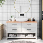 vidaXL Bathroom Countertop in Light Brown Solid Oak Wood, Treated with Varnish, Live Edge, Versatile Use, 55.1"x11.8"x(0.8"-1.6")"