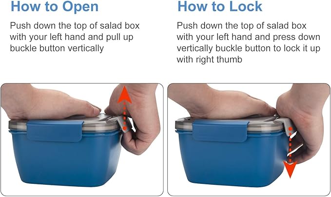 Freshmage Salad Lunch Containers To Go, 52 oz Bowls with 3 Compartments, Dressings Container for Toppings, Men, Women (Blue+Blue)