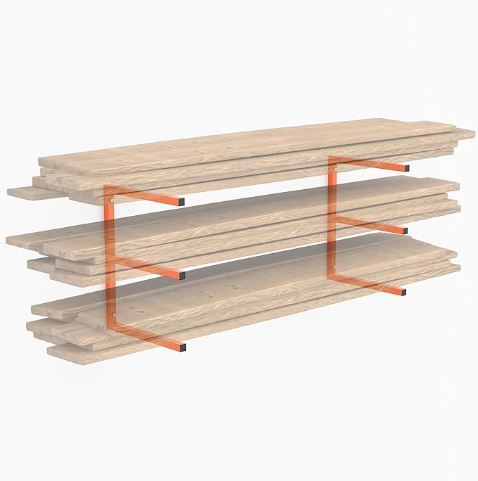 WALMANN Garage Wall Mounted Lumber Storage Rack, Overhead Heavy Duty One-Piece Design Lumber Rack for Woodworking Shop(1 Pair)