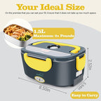 Buddew Electric Lunch Box 80W Food Heater for Adults, 12/24/110V Portable Lunch Warmer Upgraded Heated Lunch Box for Car/Truck/Office with SS Fork&Spoon and Insulated Carry Bag(Yellow)