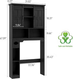 Vabches Farmhouse Over The Toilet Cabinet with Sliding Doors, Home Space-Saving Toilet Rack with Toilet Paper Holder Stand and Open Storage Shelf, for Restroom, Bathroom, Laundry.Pure Black