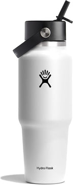 Hydro Flask Travel Water Bottle - Insulated Stainless Steel - Wide Straw Lid, Non Spill, Leakproof in 32 Oz White