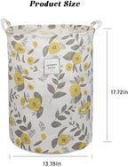 UUJOLY Collapsible Laundry Basket, Laundry Hamper with Handles Waterproof Round Cotton Linen Laundry Hamper Printing Household Organizer Basket, 19.7x15.7 inches, Yellow