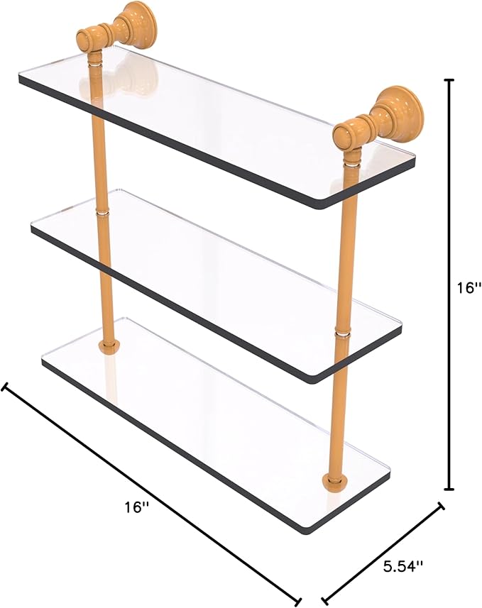 Allied Brass CL-5-16-GLY Carolina Collection 16 Inch Triple Glass Shelf, Golden Yellow