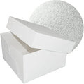DecoPac 12" Round Silver Cake Drum Board & White Cake Box Combo, 12 Inch Square Bakery Box and Matching Cake Circle Set For Dessert, Pie, And Cookie Transport