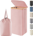 Lifewit 100L Laundry Basket with Lid, Clothes Hampers for Laundry with Bamboo Handles and 1 Removable Bag, Large Foldable Laundry Hamper for Bedroom, Bathroom, Dorm, Laundry Room, Pink