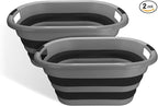 BROOKSTONE Collapsible Laundry Basket Set, Modern Medium Collapsible Basket Set, Comfort Non-Slip Grip Handles, Minimalist Space Saving Design, Portable Pop-Up Hamper, BPA FREE, Dark Grey, 2 PACK
