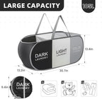 TECHMILLY Collapsible Laundry Basket Durable Pop Up Hamper with 2 Compartments for Sort and Storage, Portable Dirty Clothes Hamper for Dorm, Laundry Room or Travel (Black + Grey + Begie)
