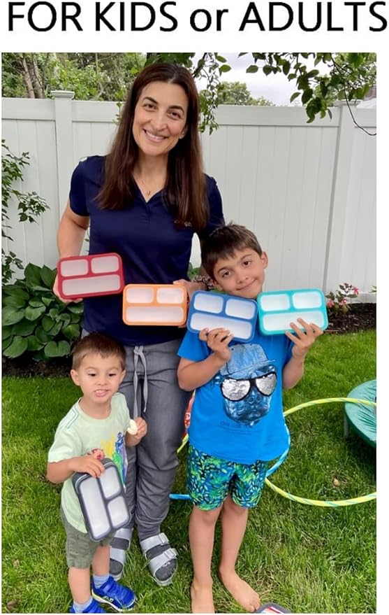 Small Snack Containers for Kids Toddlers - 3 Compartments (Set of 2) - Leak-proof Snack Boxes with Lids - BPA-Free Mini Bento Lunch Box - Ideal for School, Daycare, Holds 2 Cups (Red + Navy Blue)
