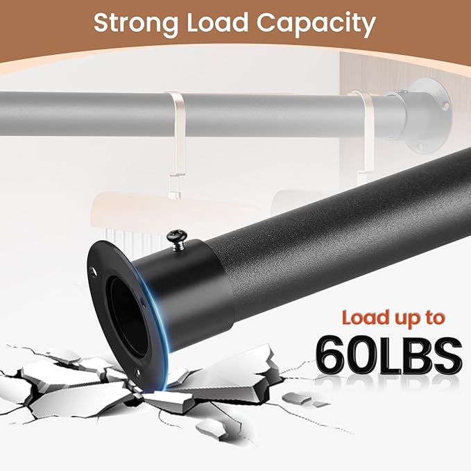 Metal Black Closet Rods for Hanging Clothes, 1.3 Inch Diameter Heavy Duty Closet Rod 17-51 Inch Adjustable Clothes Hanging Bar Shower Curtain Rods for Closet, Wardrobes, Bathroom, Windows