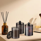 6 Pack Qtip Holder,Canister Apothecary Jar Set, Bathroom Jars with Lids Set for Cotton Swabs, Balls, Pads, Floss Picks,10oz-12oz Plastic Canisters Restroom Bedroom Vanity Organizer(Black)