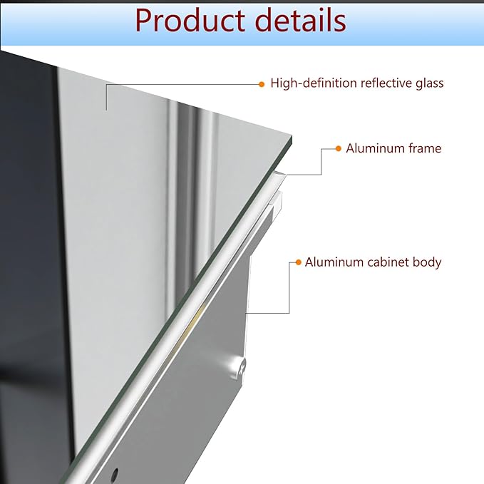Medicine Cabinet with 26x30 inch Mirror, Mirror Cabinet with Assembly Needed, Aluminum Surface Mount or Recessed Wall Cabinet, Adjustable Glass Shelves, Suitable for Bathroom Bedroom