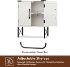 RUSTOWN Farmhouse Rustic Medicine Cabinet with Two Barn Door,Wood Wall Mounted Storage Cabinet with Adjustable Shelf and Towel Bar, 3-Tier Cabinet for Bathroom, Living Room(Vintage White)