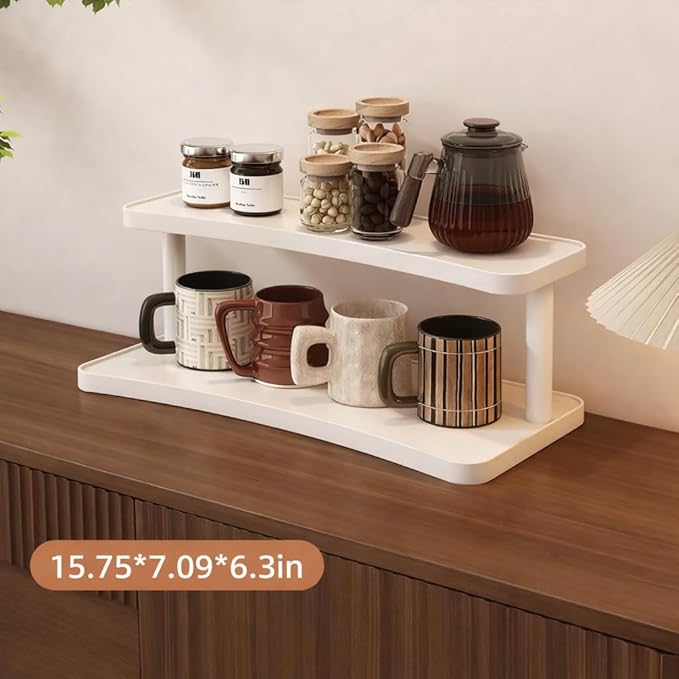 Bamboo Desktop Perfume Organizer Shelf – Wooden Storage Rack for Perfume, Makeup, Coffee Mugs – Natural Bamboo Display Stand for Vanity, Bathroom, Office (White, 2)