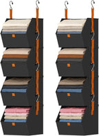 DIMJ Hanging Closet Organizer - 4 Tier Collapsible Hanging Shelves with Hooks Zipper, Fabric Clothes Organizer, Space-Saving Storage Bin Basket for RV, Bedroom, Laundry Organization