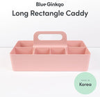 BLUE GINKGO Stackable Organizer Caddy – Korean-Made Portable Tote for Bathroom, Office, Crafts, or School Supplies (Long Rectangle, Pink)