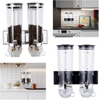 101oz Wall Mount Dry Goods Dispenser, Double-bucket Dry Cereal Dispenser Grain Dispenser Grid Grain Storage Bin Kitchen Storage Organizer, Dry Food Cereal Dispenser For Food Nuts Flour Maker (Black)