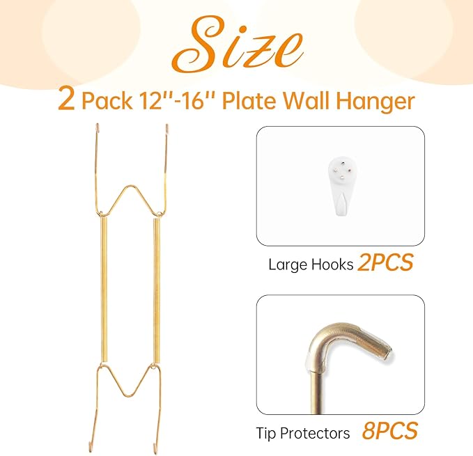 Bilillo 2 Pack Plate Hangers for The Wall, Suitable for 12-16 inch Decorative Plate, Stainless Steel Invisible Heavy Duty Wire Plate Holder with Wall Hooks, Plate Hangers for Displaying Plates