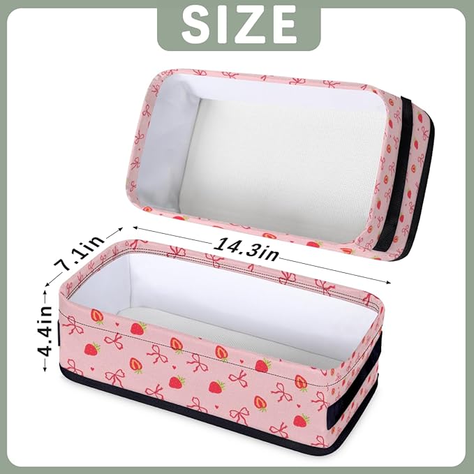 Pink Small Bathroom Baskets for Toilet,Strawberry Foldable Toilet Paper Tank Basket Organizer for Towels Storage Bow Decorative Open Storage Bins for Home,Closet,Containers,Cabinet