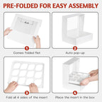 12 Count Cupcake Boxes, 8 Pack Auto-Popup White Cupcake Containers with Window and Inserts Cupcake Carrier with Holders to Fit Dozen Cupcakes and Muffins