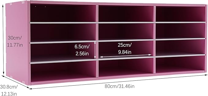 LOYALHEARTDY Mail Sorter Organizer, PVC Countertop Literature Organizer, Student Mailbox for Classroom, Desktop Bill Paper Organizer for Office Home School, 12 Compartments, Pink