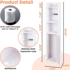 ShellKingdom Toilet Paper Holder Stand with Rods, Small Bathroom Storage Cabinet with Doors and Shelves, Slim Storage Cabinet for Bathroom Small Spaces Corner Floor - White