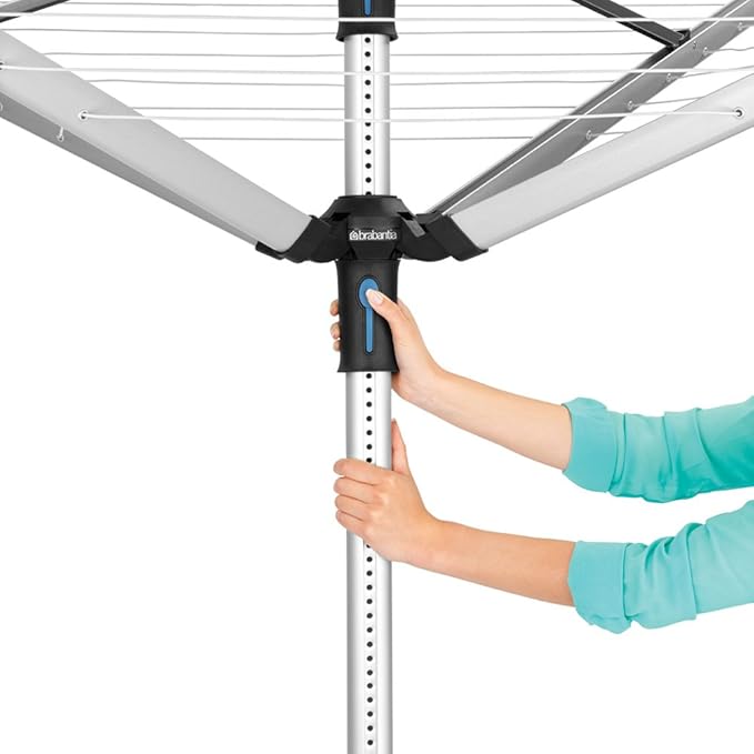 Brabantia Lift-O-Matic Advance Outdoor 4 Arm Clothesline (164 ft/Ø 1.97") Height Adjustable, Folding Clothes Drying Rack + Ground Spike, Cover + Bag of Clothespins (Gray)