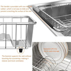 Stainless Steel Dish Drying Rack(15.2"L X 11"W X 5.3"H), Expandable Fruit & Vegetable Drain Rack over Sink, Dish Drainer Rack in Sink, with Stainless Steel Utensil Holder & Silicone Mat(16")