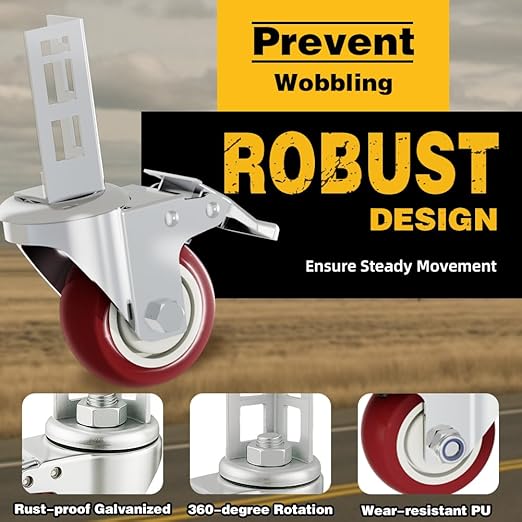 Storage Rack Caster Wheels 3" Heavy Duty Locking Caster Wheels Fit for Boltless Self Locking Shelving Racks 500LBS High Load Capacity (4 Pack)