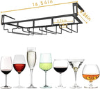 Adjustable Under Cabinet Stemware Holder - Metal Wine Glass Hanger Organizer for Kitchen, Bar, Shelf - Rustproof Hanging Storage Rack for 6-8 Glasses - Space Saving Decor (Black, 4 Rows)
