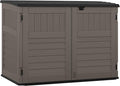 Suncast 5.9 ft. x 3.7 ft Horizontal Stow-Away Storage Shed - Natural Wood-Like Outdoor Storage for Trash Cans and Yard Tools - All-Weather Resin, Hinged Lid, Reinforced Floor - Made in The USA