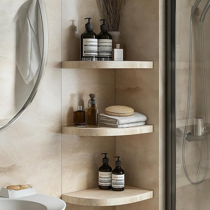 9'' x 9'' x 0.75 Thickness Premium Marble Corner Shelves for Bathroom Wall (Crema Marfil)