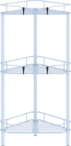 3 Tier Floor Standing Corner Shower Caddy Organizer Shelf with Hooks, Bathroom Shelves Stand Rack, Blue