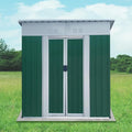 Heavy-Duty Outdoor Garden Shed with Aluminum Alloy Frame, Hinged Door, and Stable Foundation for Secure Storage (5x3 FT Green Pent Roof)