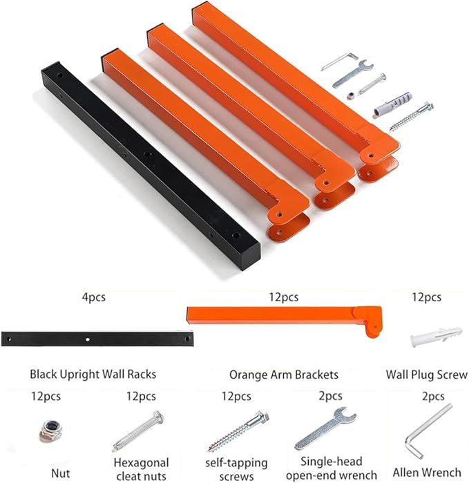 Heavy Duty Lumber Storage Rack Wall Mount, Large Metal Bracket for Wood, Plywood, PVC Pipes & Long Tools, Indoor & Outdoor Use (3 Level & 2 Pairs)