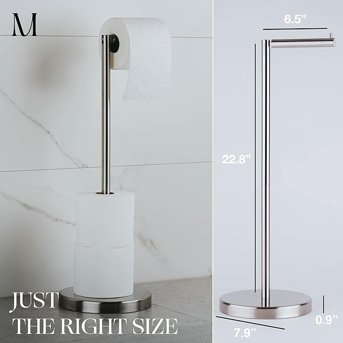 Marmolux Acc - Free Standing Toilet Paper Holder Stand Brushed Steel Finish 1pc - Storage for 4 Rolls of Toilet Tissue SUS 304 Stainless Steel Bathroom - Toilet Holder