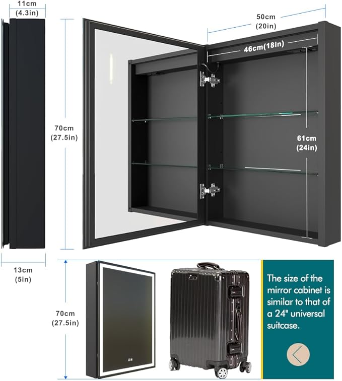 KWW LED Lighted Bathroom Medicine Cabinet with Sockets & USBs, Defogger, Dimmable, 3 Color Light Makeup Mirror, Easy to Install, Wall Mounted Cabinet (Left hinge-20 * 28)