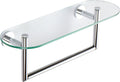 Ginger 0219T-18/PC Sine 18" Tempered Glass Toiletry Bathroom Shelf with Towel Bar, Polished Chrome