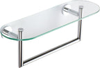 Ginger 0219T-18/PC Sine 18" Tempered Glass Toiletry Bathroom Shelf with Towel Bar, Polished Chrome