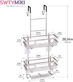 SWTYMIKI Over The Door Shower Caddy - Stainless Steel Hanging Shower Organizer With Soap Holder & 16 Hooks No Drilling Hanging Caddy Over Door To Organize Bathroom Essentials, Sand Nickel