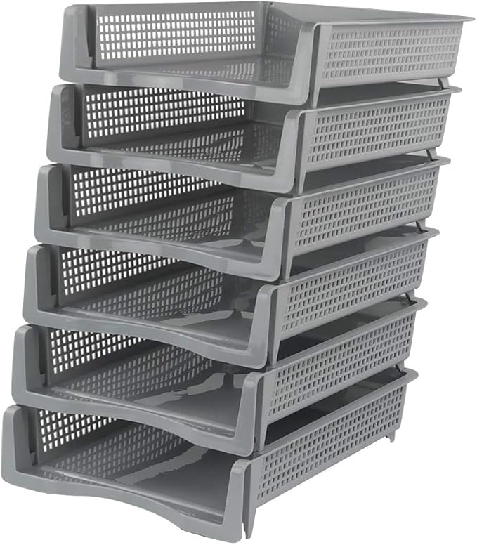 6-Pack Gray Plastic Stackable Paper Letter Tray, Stacking Document Trays