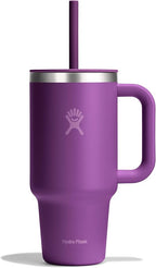 Hydro Flask Travel Tumbler with Handle, Lid and Straw - Insulated Stainless Steel in 32 Oz Beachplum Purple