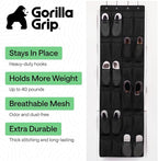 GORILLA GRIP Over the Door Shoe Organizer, 2 Pack, 24 Breathable Mesh Pockets, Space Saving Hanging Storage Holder, Closet Rack Hanger Holds Up to 40 lbs, Hangs on Closets, Shoes, Accessories, Black