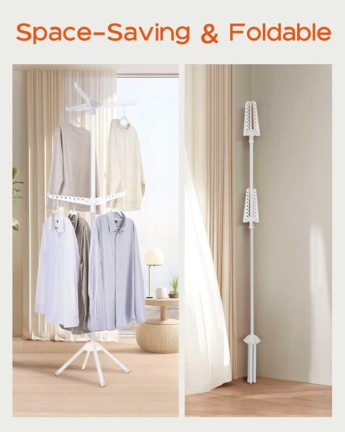 Clothes Drying Rack Foldable, 74.8 inch 2 Tier Laundry Drying Rack with Rotating Clothes Rail for 54 Pieces of Clothes, Space Saving, Indoor, Stainless Steel, White CDR002W11
